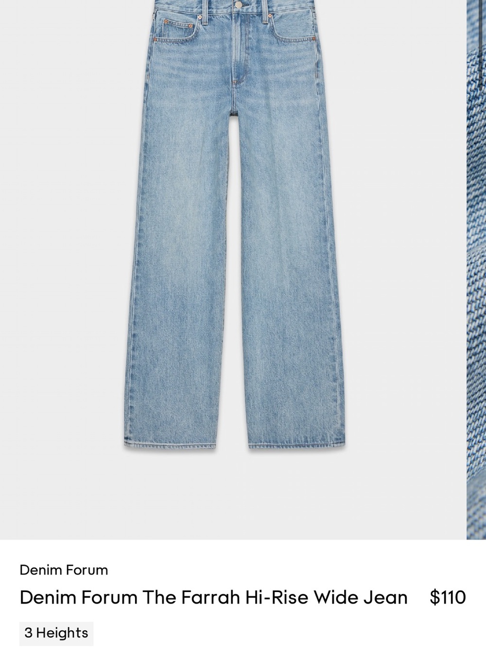 Aritzia Denim Forum Farrah Hi-Rise Wide Jeans — Light Blue 27